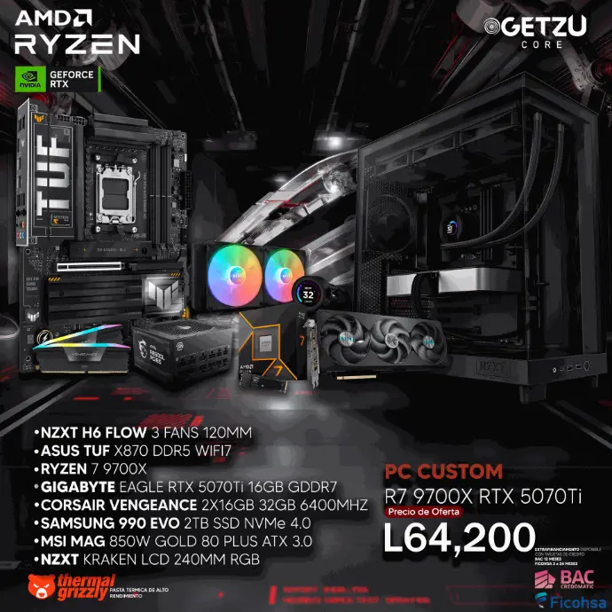 PC GAMING RTX 5070TI 16GB PROCESADOR R7 9700X