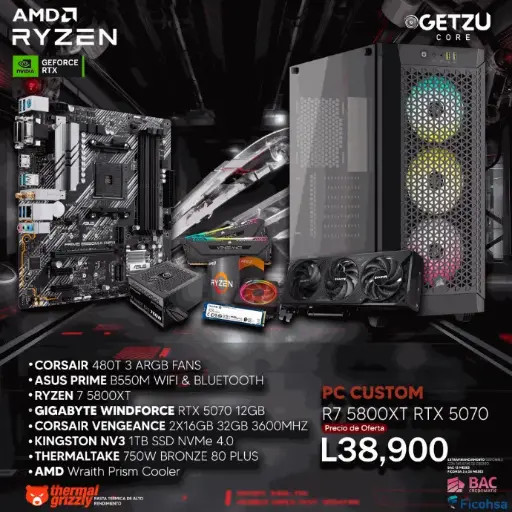PC GAMING RTX 5070 12GB PROCESADOR R7 5800XT